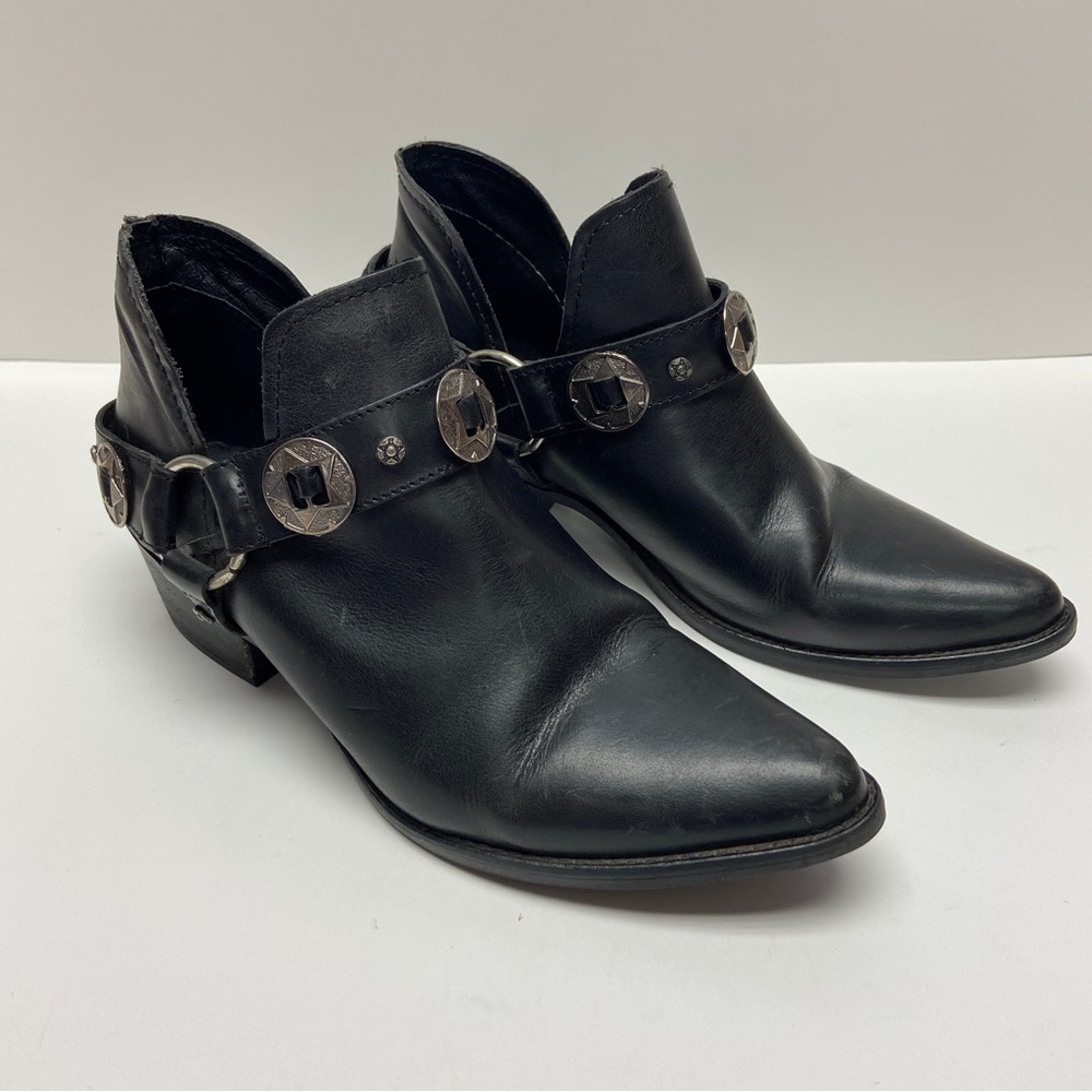 Steve Madden Womens Aces Black Silver Harness Western Buckle Booties Size 9.5